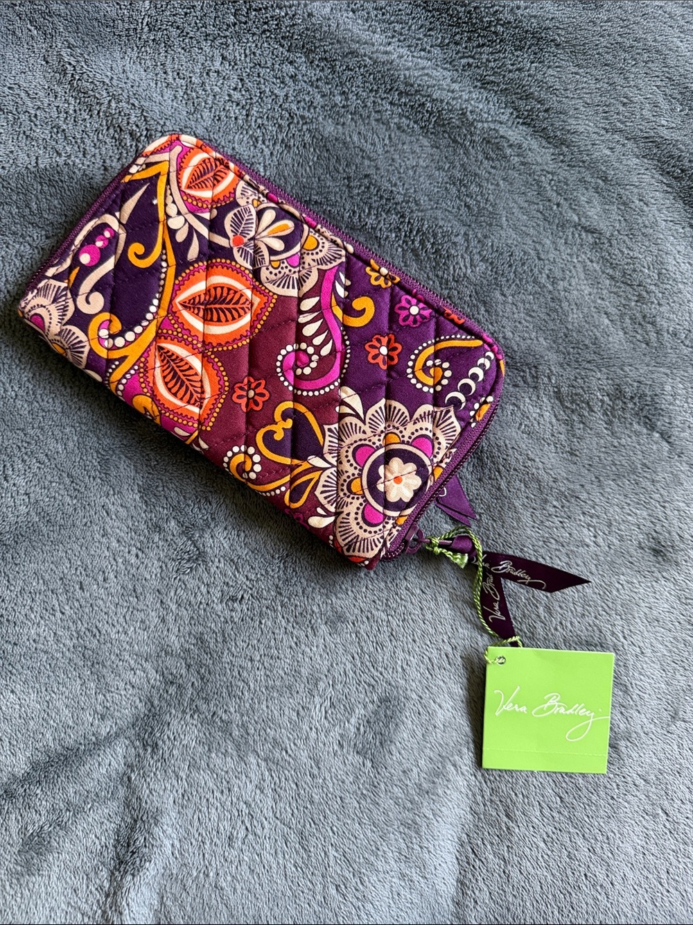 Retired Vera Bradley Purple Quilted Zip Wallet - Floral Paisley